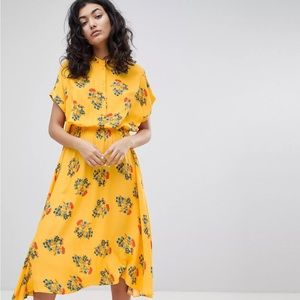 Asos Weekday Yellow Floral Treble Midi Dress